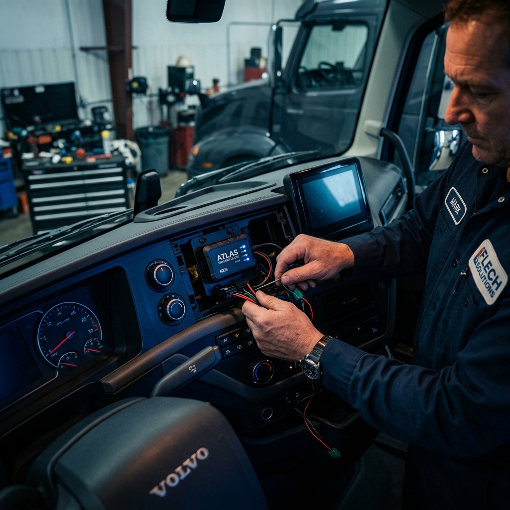 Technicien HOUTELECOM installant une solution GPS